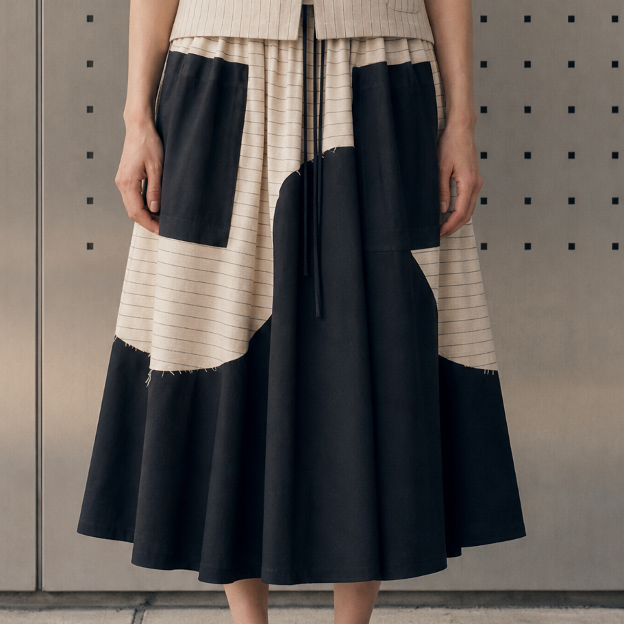 COLOUR-BLOCK MIDI SKIRT